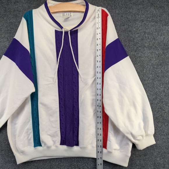 Blast Men's Pullover Sweater White Purple Colorful Striped Size 2X - Picture 11 of 13